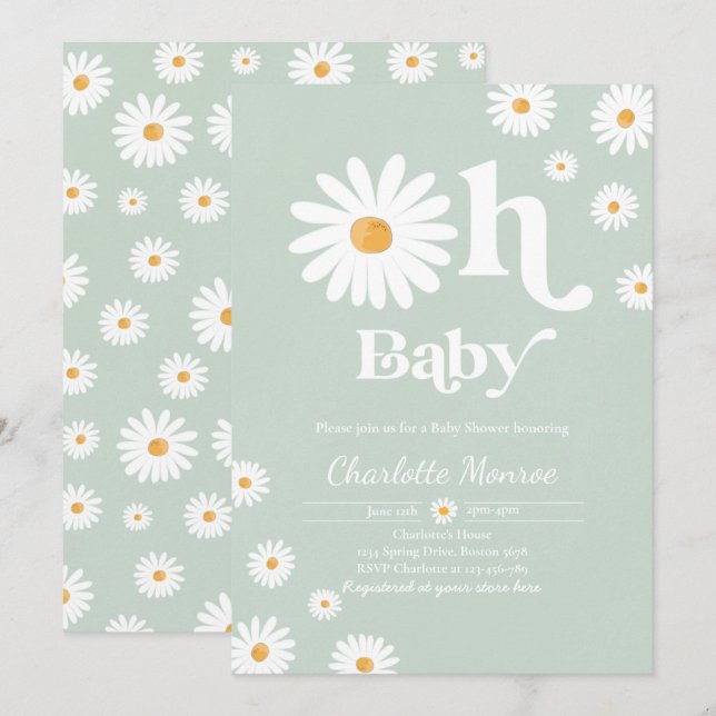 Daisy Baby Dusche Bohemisch floral Chic Baby Dusch Einladung (Vorne/Hinten)