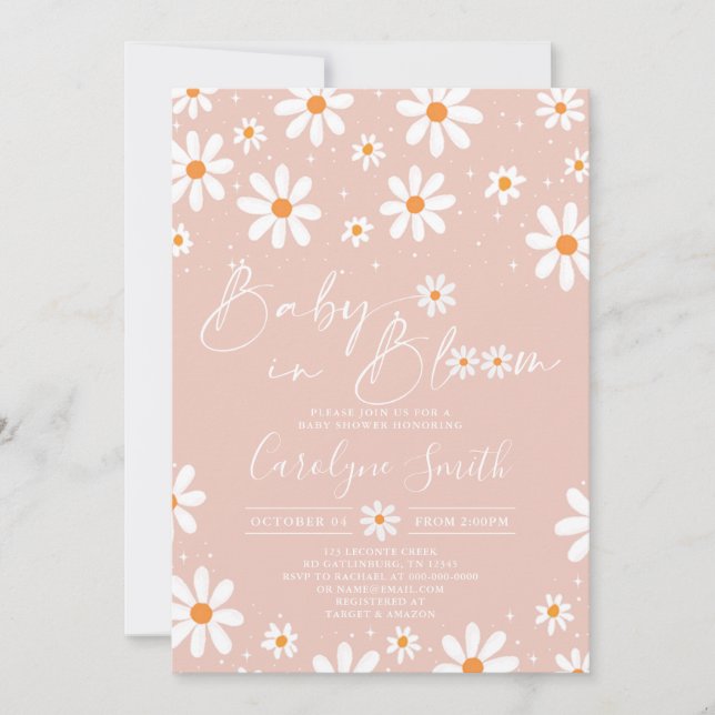 Daisy Baby in bloom Boho Baby Shower Einladung (Vorderseite)