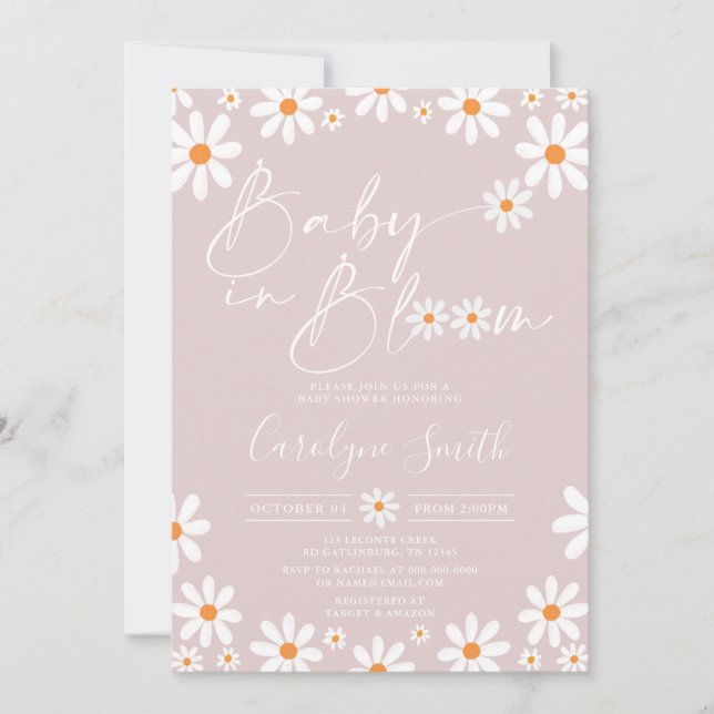 Daisy Baby in bloom Girl Shower Einladung (Vorderseite)