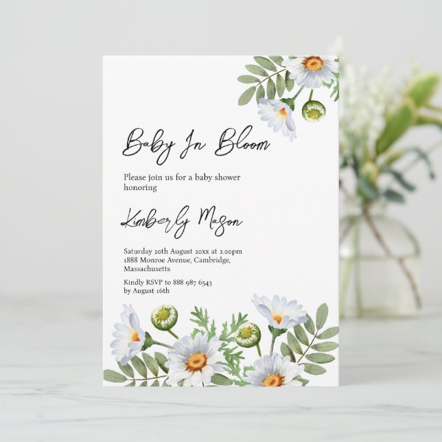 Daisy-Baby-Party Einladung (Stehend Vorderseite)
