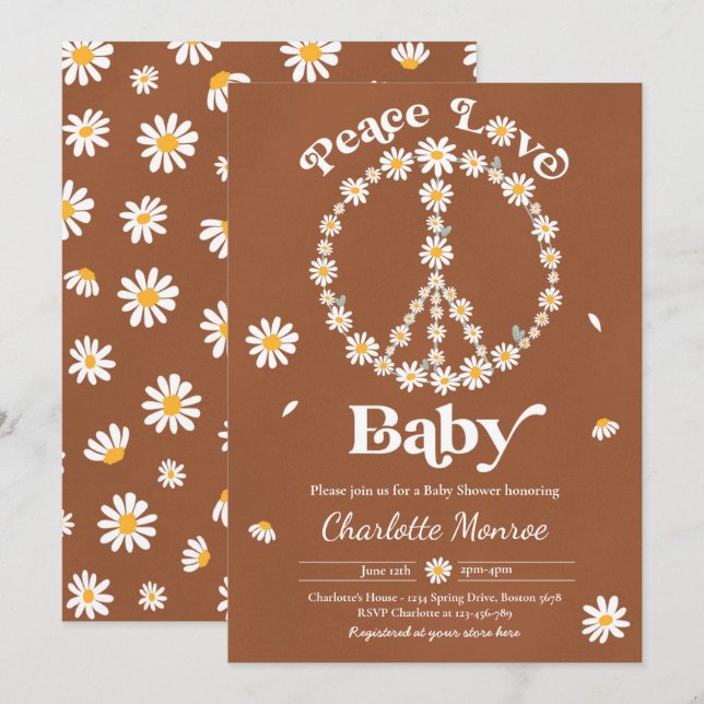 Daisy Baby Shower Bohemisch Peace Liebe Babydusche Einladung (Vorne/Hinten)