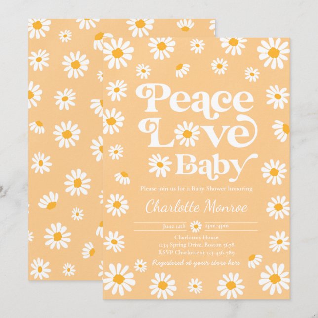 Daisy Baby Shower Bohemisch Peace Liebe Babydusche Einladung (Vorne/Hinten)