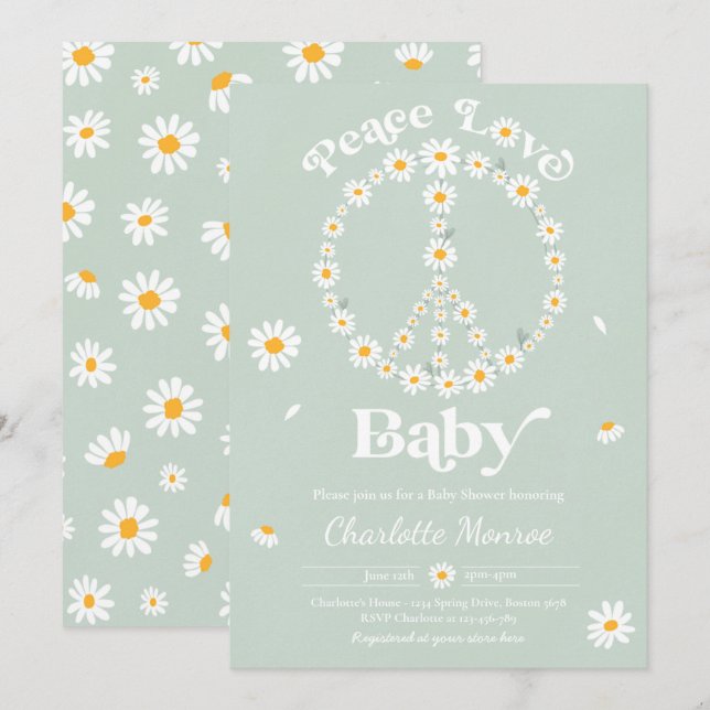Daisy Baby Shower Bohemisch Peace Liebe Babydusche Einladung (Vorne/Hinten)
