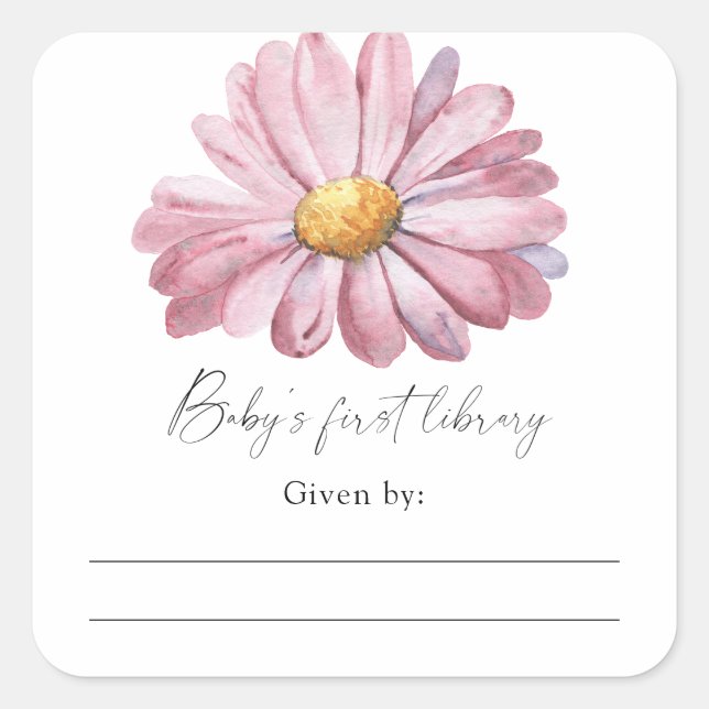 Daisy - Baby Shower Buchzeichen, Babybücher Quadratischer Aufkleber (Vorderseite)
