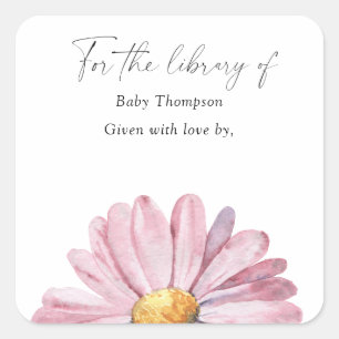Daisy - Baby-Shower-Exlibris, Bücher für Baby Quadratischer Aufkleber