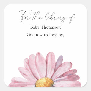Daisy - Baby-Shower-Exlibris, Bücher fürs Baby Quadratischer Aufkleber