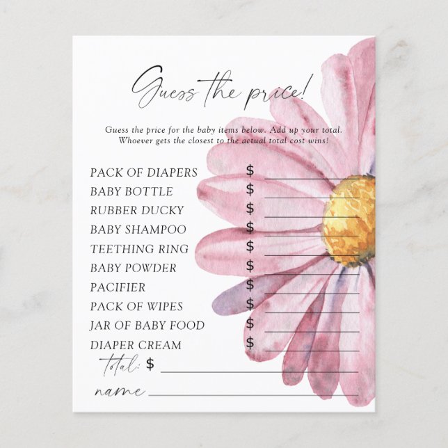 Daisy baby shower  - Guess the price Game (Vorderseite)