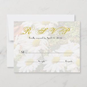 Daisy Background Yellow Script Wedding RSVP Karte