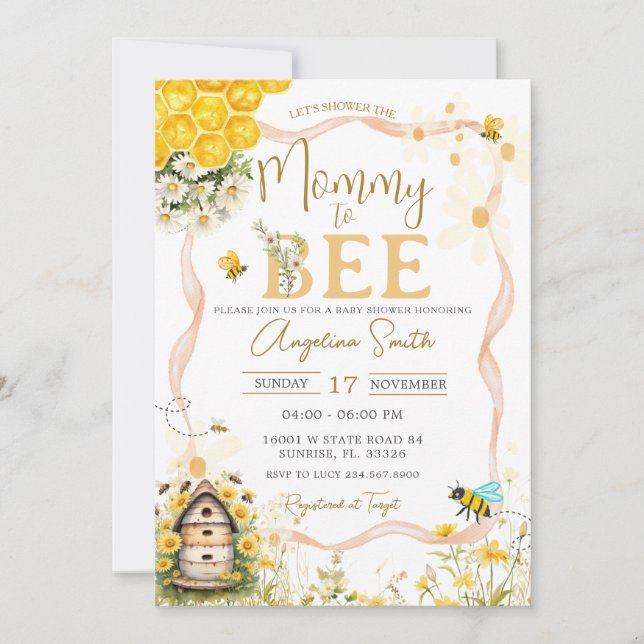 Daisy Bee Garden Baby Shower Mommy to bewi Einladung (Vorderseite)