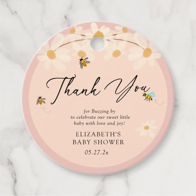 Daisy Bees Pink Floral Baby Dusche Vielen Dank Geschenkanhänger (Vorderseite)