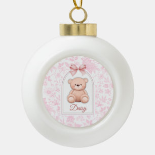 Daisy Benutzerdefiniertes rosa Teddy-Bär-Kinderz Keramik Kugel-Ornament