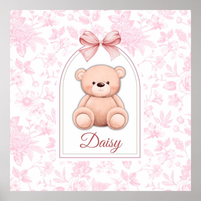 Daisy | Benutzerdefiniertes rosa Teddy-Bär-Kinderz Poster (Vorne)