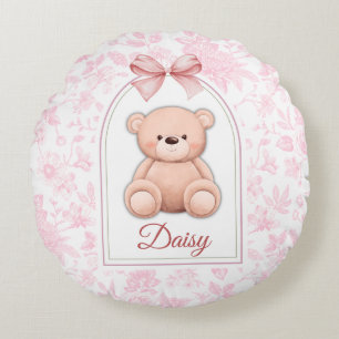 Daisy Benutzerdefiniertes rosa Teddy-Bär-Kinderz Rundes Kissen