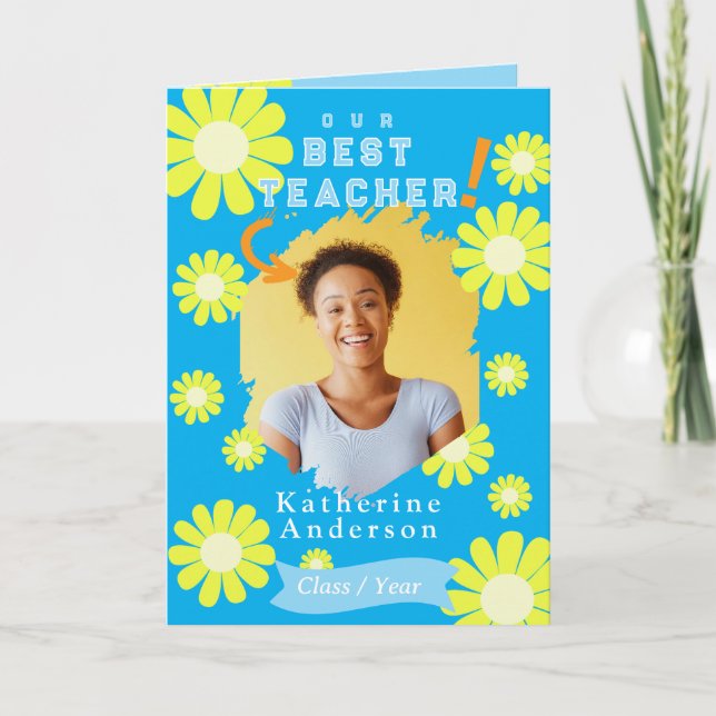 Daisy Best Teacher Foto Blue Karte (Vorderseite)