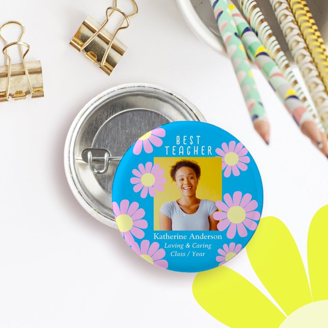 Daisy Best Teacher Foto Bright Blue Button (Daisy Best Teacher Bright Blue Button.)
