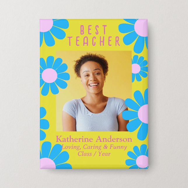 Daisy Best Teacher Foto Gelber Knopf Button (Vorderseite)