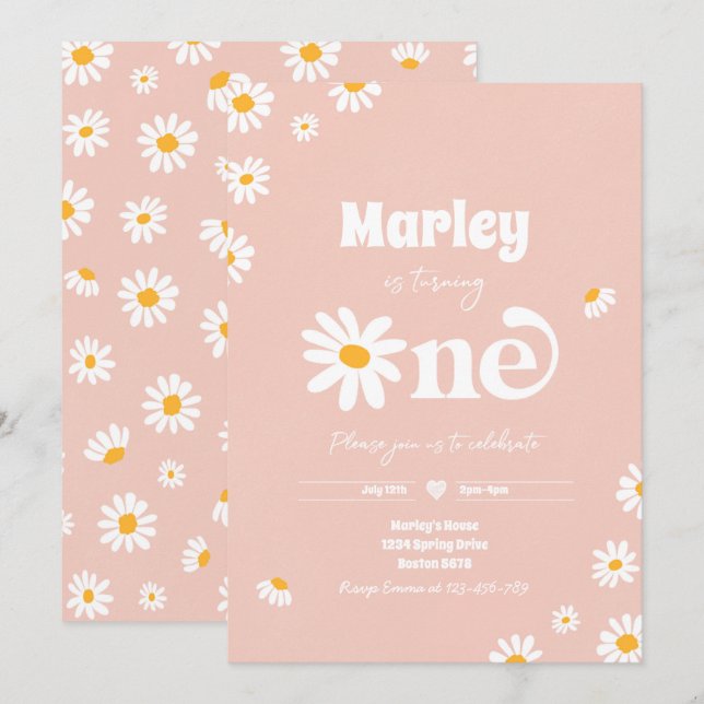 Daisy Birthday Party Bohemisch Floral 1. Geburtsta Einladung (Vorne/Hinten)