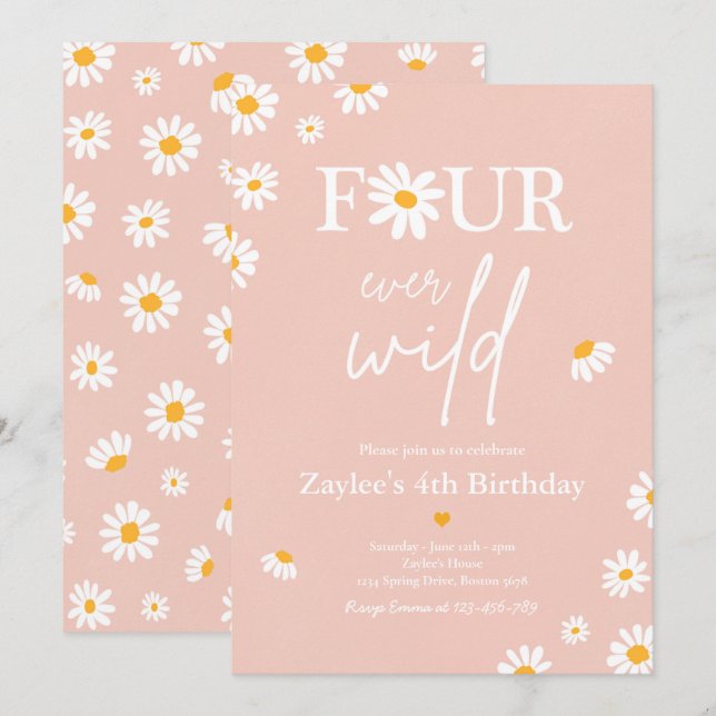 Daisy Birthday Party Bohmian Four Ever Wild Einladung (Vorne/Hinten)