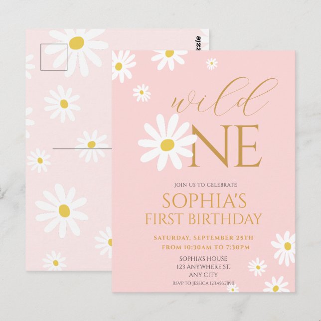 Daisy Birthday Party Bohmian Wild One 1st Birthday Postkarte (Vorne/Hinten)