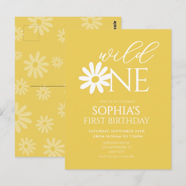 Daisy Birthday Party Bohmian Wild One 1st Birthday Postkarte (Vorne/Hinten)