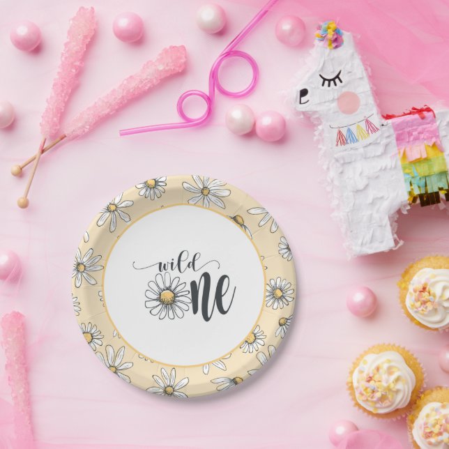 Daisy Birthday Plate - Wild One - Gelb Pappteller (Party)
