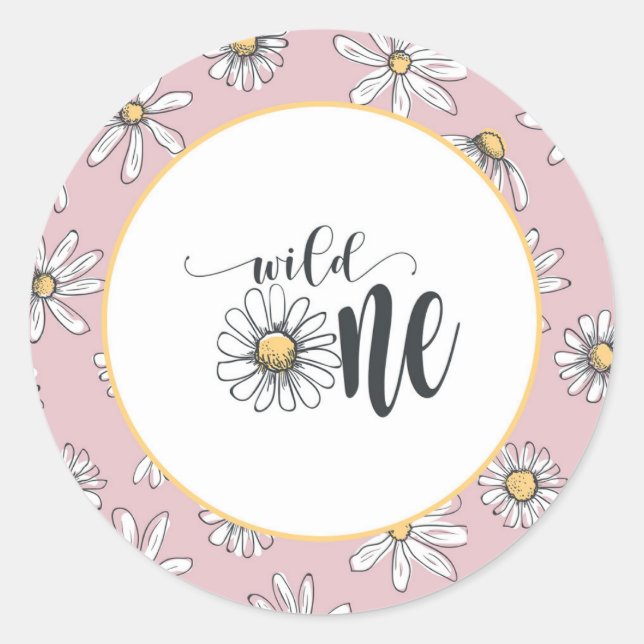 Daisy Birthday Sticker - Wild One - Pink (Vorderseite)