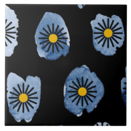 Daisy Black Ceramic Tile Fliese