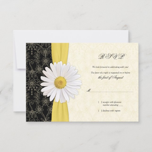 Daisy Black Yellow, Elfenbeinheirat RSVP Karte (Vorderseite)