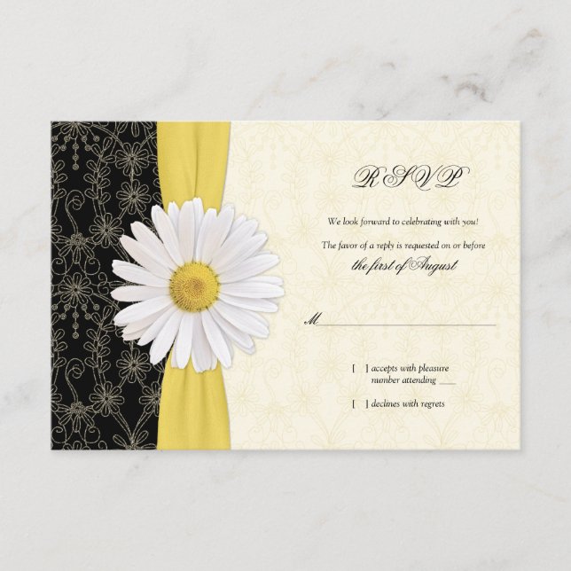 Daisy Black Yellow, Elfenbeinheirat RSVP Karte (Vorderseite)