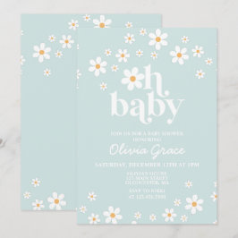 Daisy bleu clair Retro Baby shower Invitation