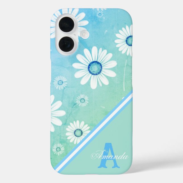 Daisy Blooms: Minimalistisches Blumenmuster iPhone 16 Hülle (Rückseite)