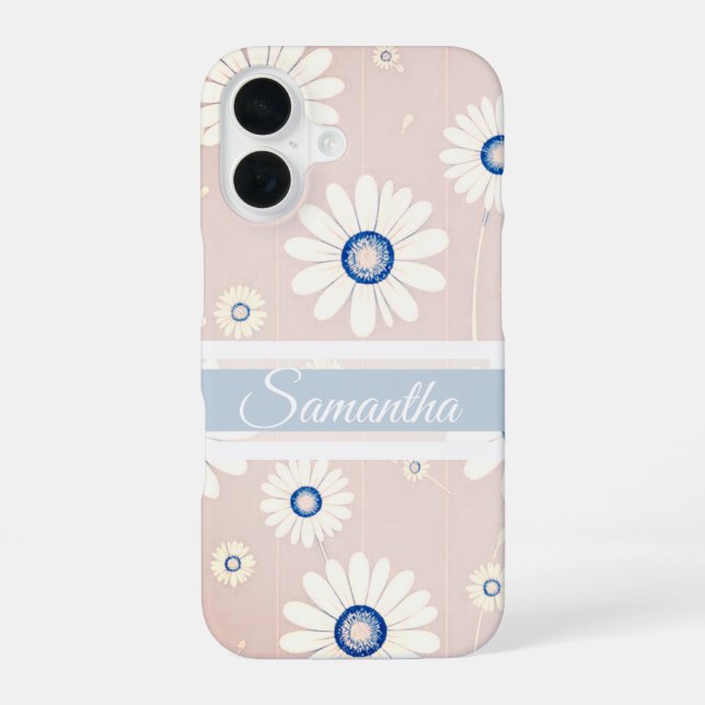 Daisy Blooms: Minimalistisches Blumenmuster iPhone 16 Hülle (Rückseite)