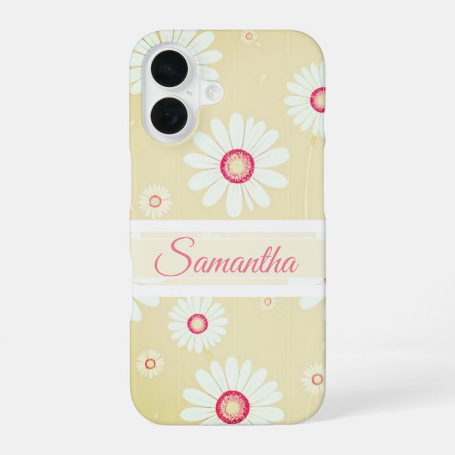 Daisy Blooms: Minimalistisches Blumenmuster iPhone 16 Hülle (Rückseite)