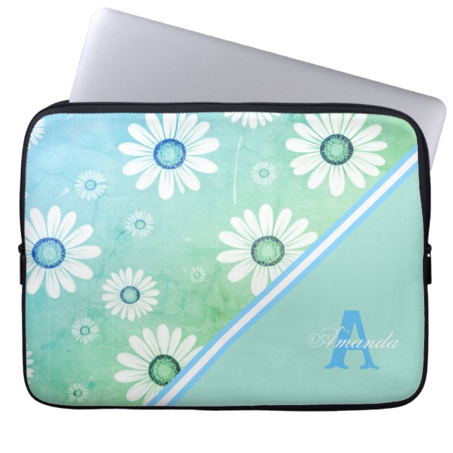 Daisy Blooms: Minimalistisches Blumenmuster Laptopschutzhülle (Vorderseite)