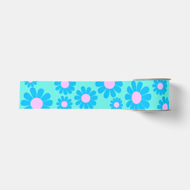 Daisy Blue Aquamarin Ripsband (Vorderseite)