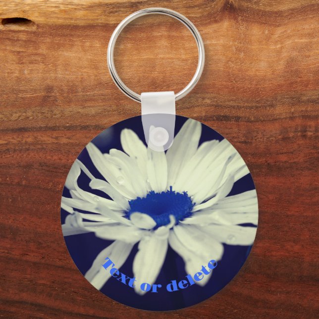 Daisy Blue Center Abstrakte Blume Personalisiert Schlüsselanhänger (Vorderseite)