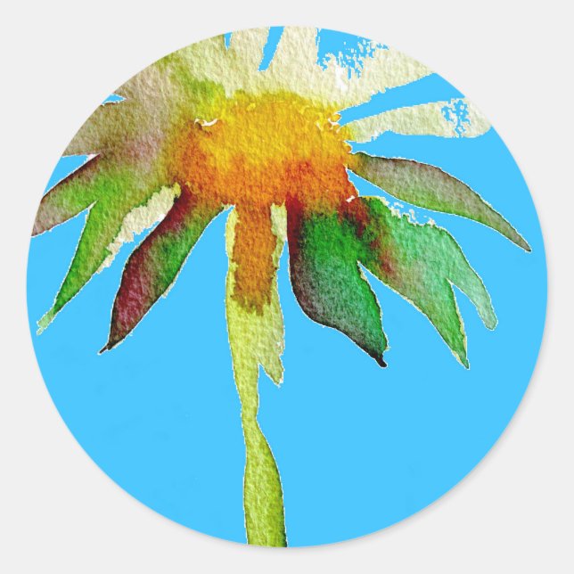 Daisy Blue Modern Art Blume Runder Aufkleber (Vorderseite)