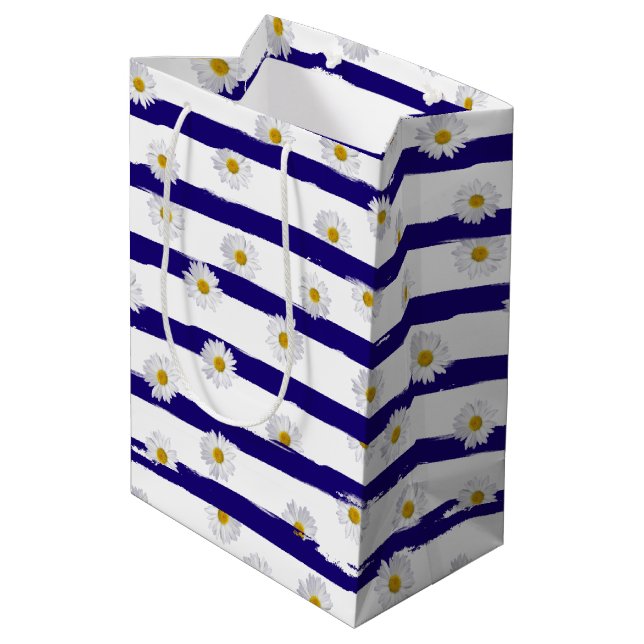 Daisy Blue Stripes Mittlere Geschenktüte (Rückseite Schrägansicht)