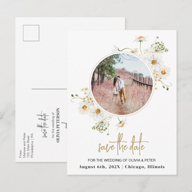 Daisy blüht Save the Date Foto Postkarte (Vorne/Hinten)
