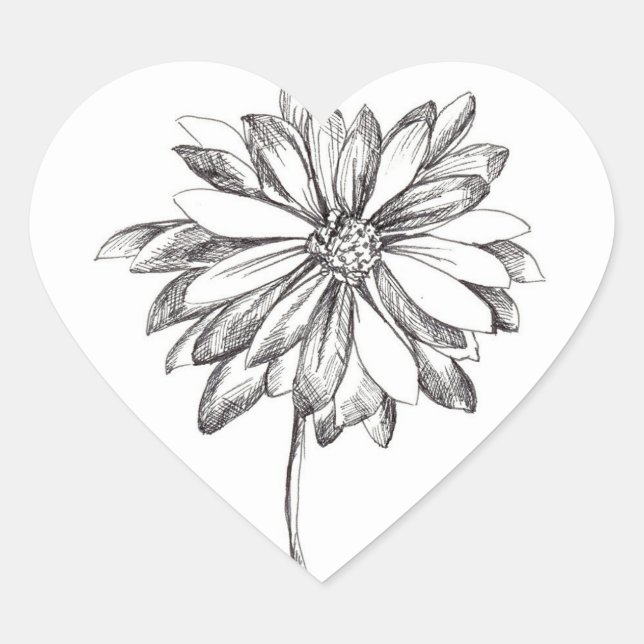 Daisy Blume Black Pen and Ink Zeichnend Herz-Aufkleber (Vorderseite)