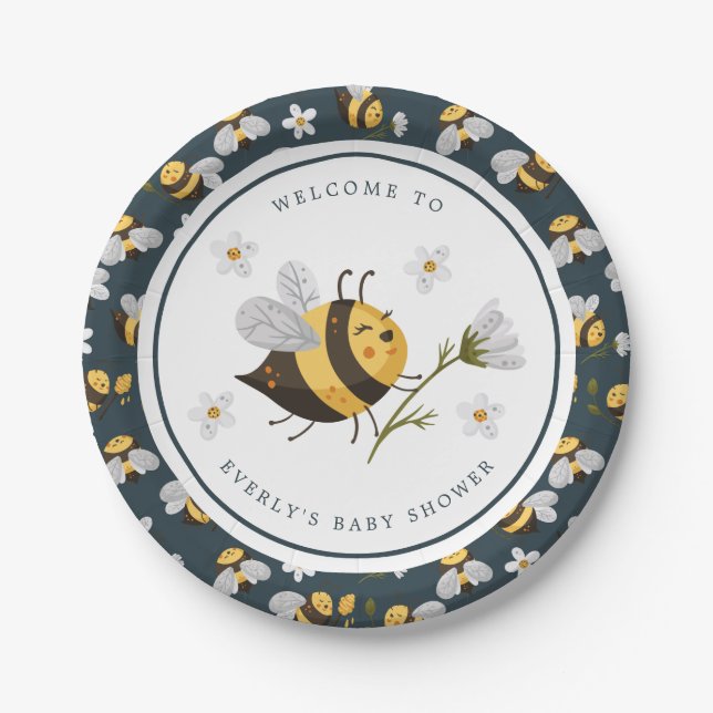 Daisy Blume Bumblebee Bee Baby Dusche Pappteller (Vorderseite)