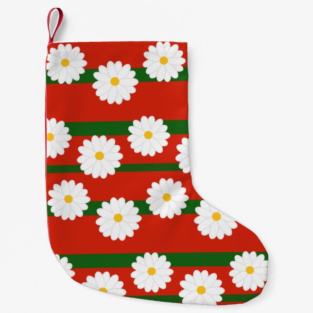 Daisy Blume grün rot 2 Töne Muster Merry Chris Kleiner Weihnachtsstrumpf (Vorderseite)