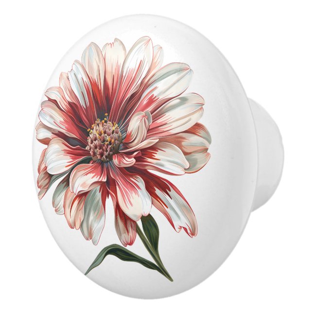 Daisy-Blume in Rot-Weiß Keramikknauf (Rechts)