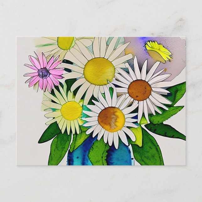 Daisy-Blume in Vase Postkarte (Vorderseite)