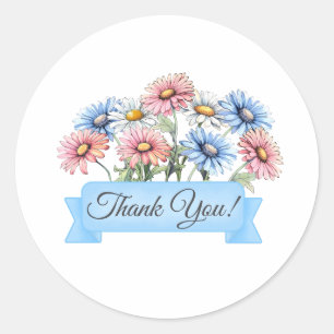 Daisy Blume mit Banner Floral Vielen Dank Runder Aufkleber