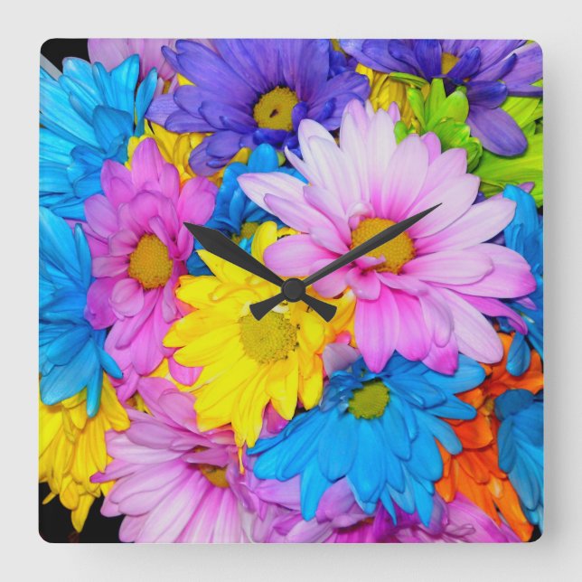 Daisy Blume Mix Clock Quadratische Wanduhr (Vorderseite)