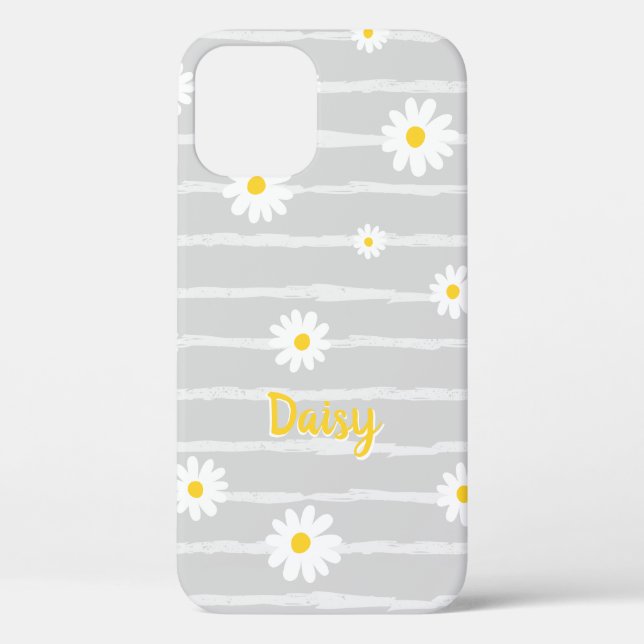 Daisy Blume Muster Grau Streifen Personalisiert Case-Mate iPhone Hülle (Rückseite)