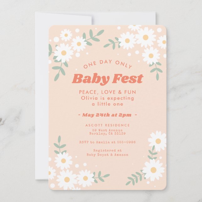 Daisy Blume Peach Music Festival Kinderdusche Einladung (Vorderseite)