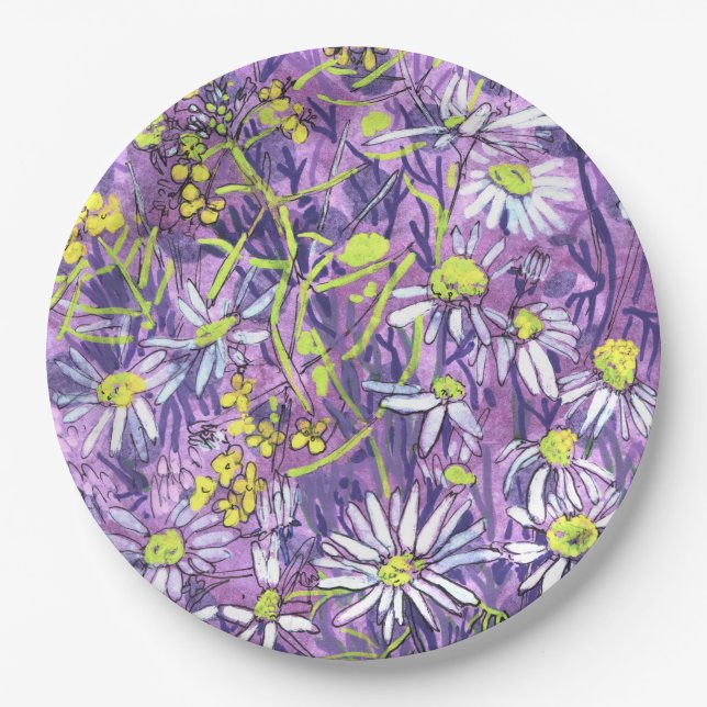 Daisy Blume Polka Dot Sommer Blume Blumenmuseum Pappteller (Vorderseite)