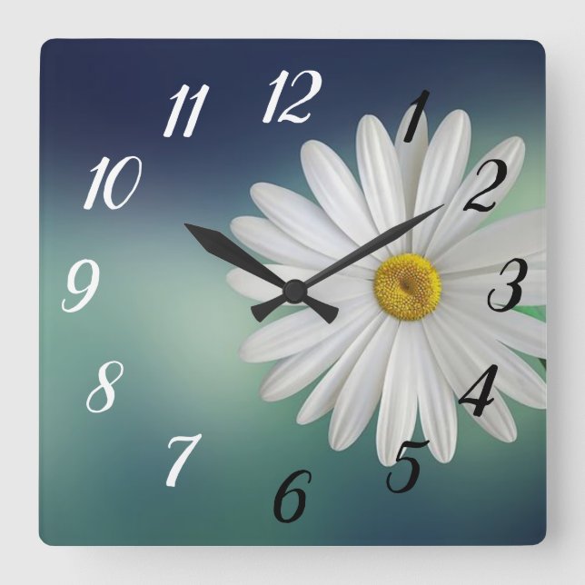 Daisy Blume Quadratische Wanduhr (Vorderseite)